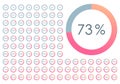 Percentage Pie chart set. From 1 to 100 percent diagram. Circle progress bar for Ui, web and graphic design. Vector illustration